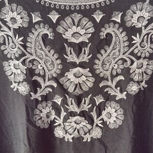 J Jill Black Top with intricate grey Embroidery